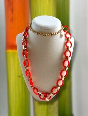 Ann Taylor | EUC Modern Long Vermillion Gold Chain Necklace (OS)